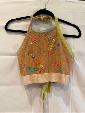 YanYan curious embroidered wool halter top
